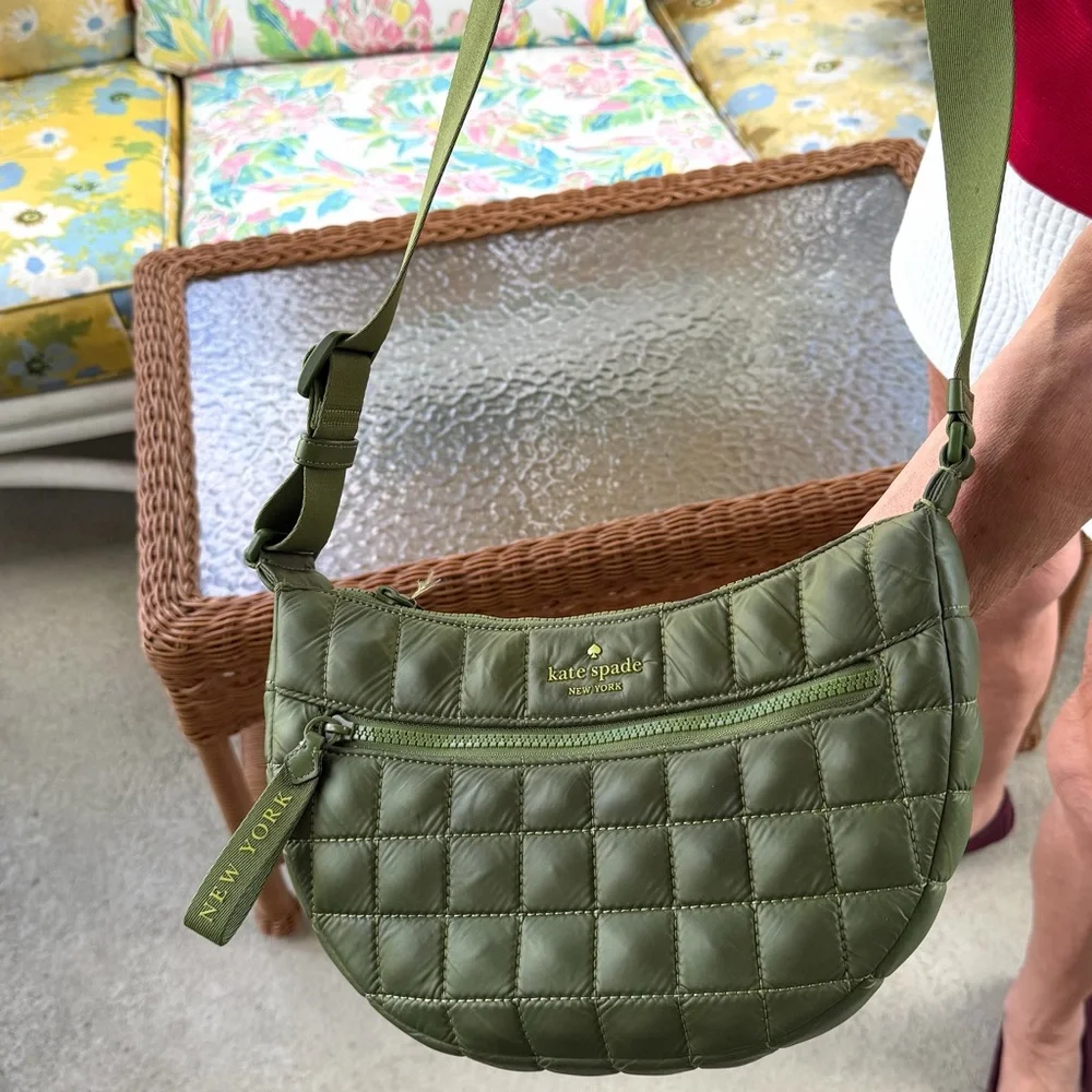Kate Spade Camden Quilted Nylon Crossbody Bag Kelp Forest Adjustable Strap Chic